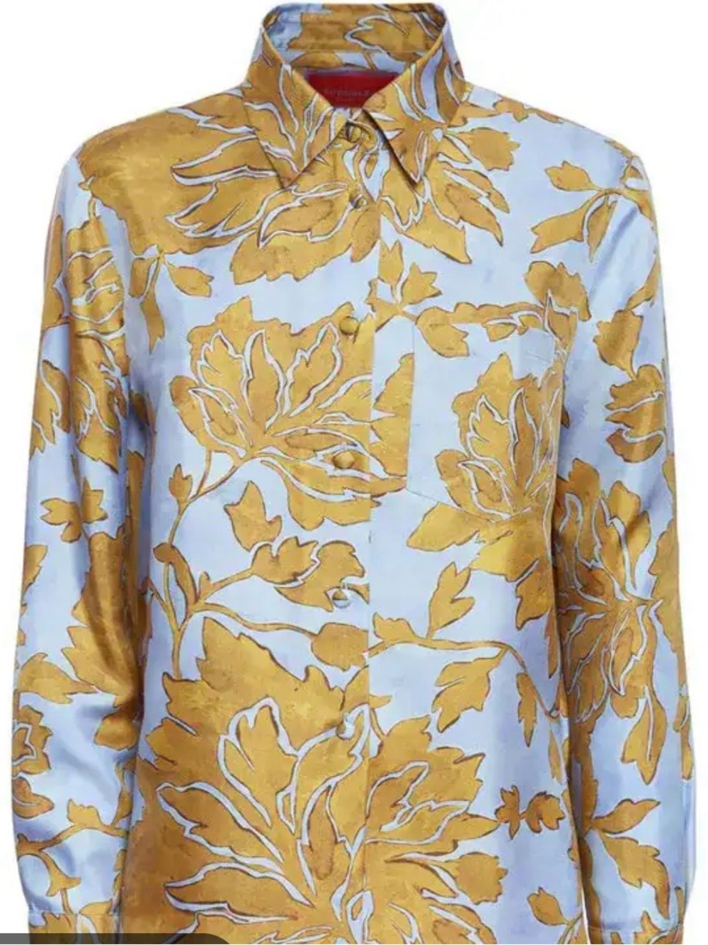 LA DoubleJ Gold Floral Button-Up Blouse on Light Blue